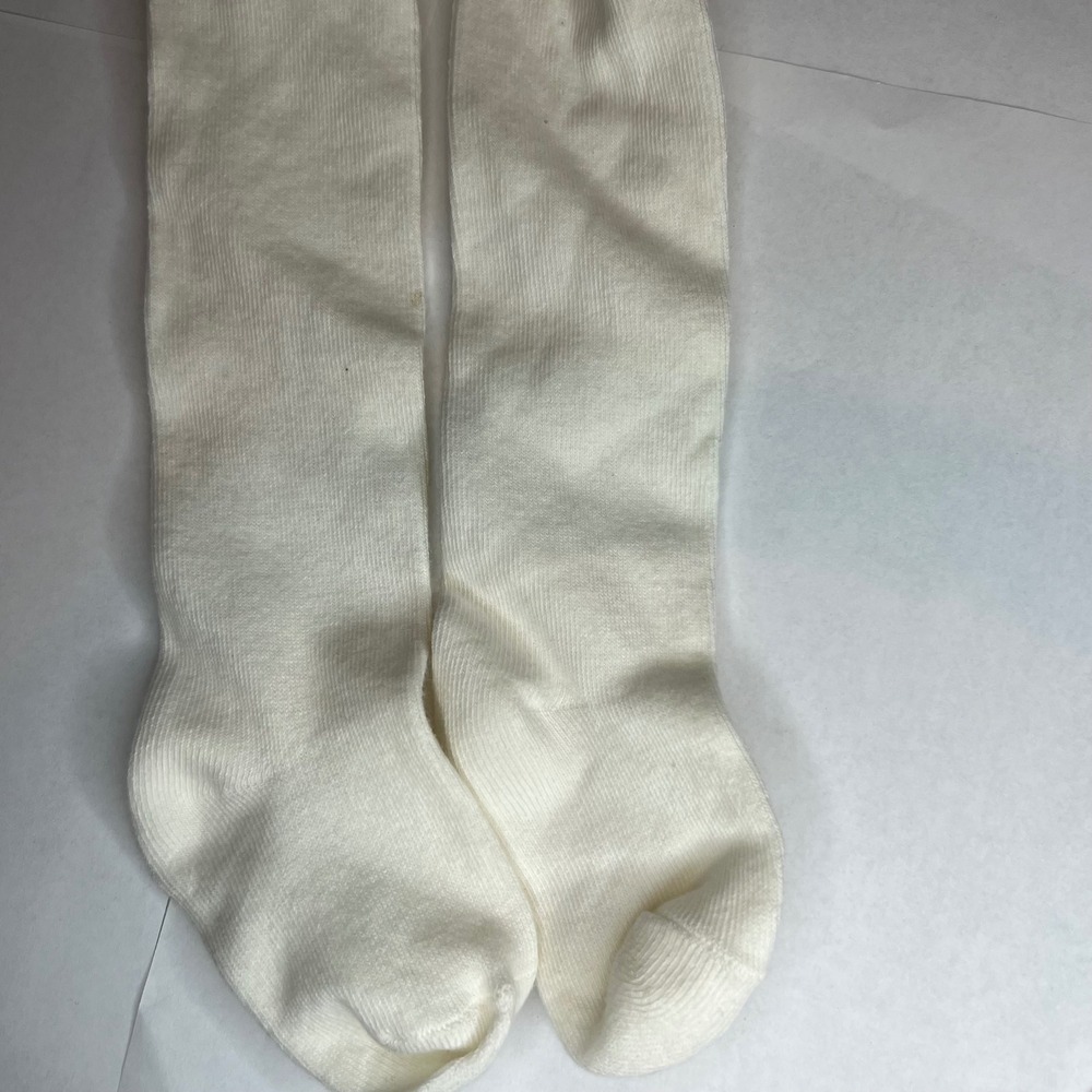 Baby Tights Cream White Ribbed Cotton Blend Full Foot Leggings 18M RN75343